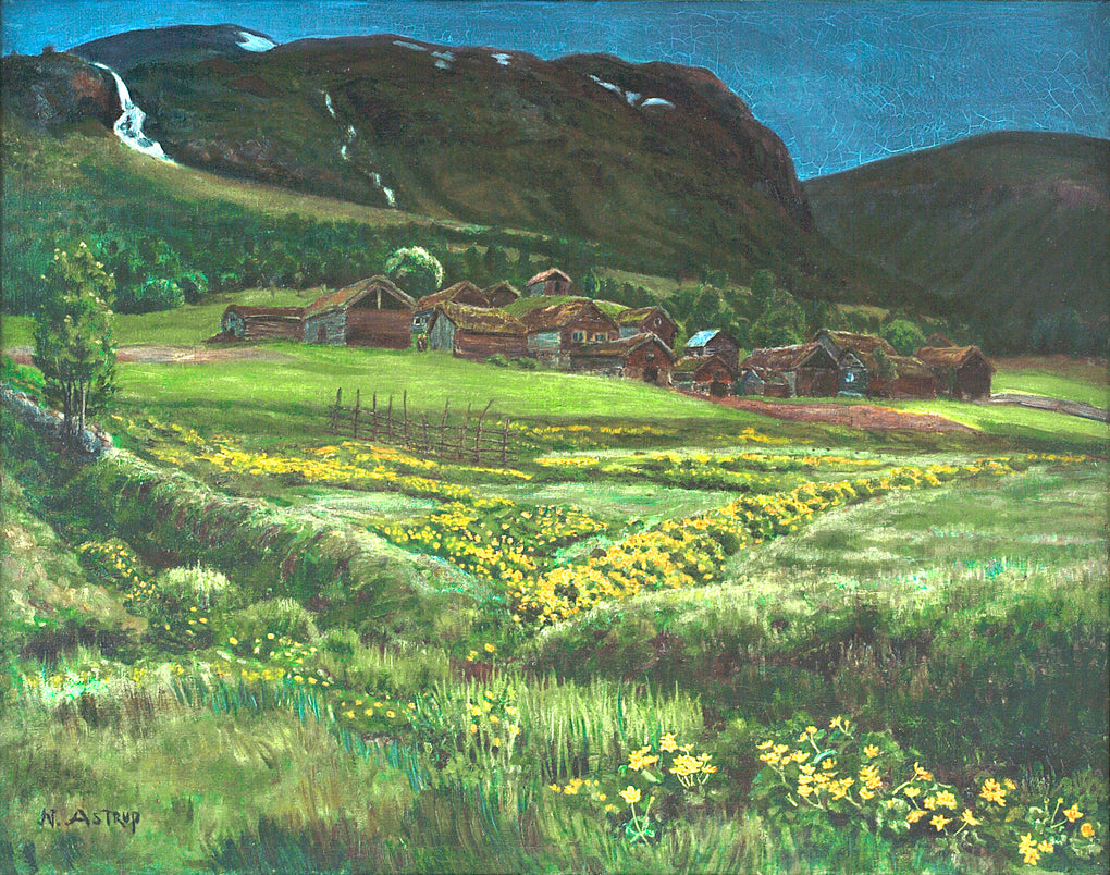 June Night and Old West Country Farmyard, vintage artwork by Nicolai Astrup, 12x8" (A4) Poster