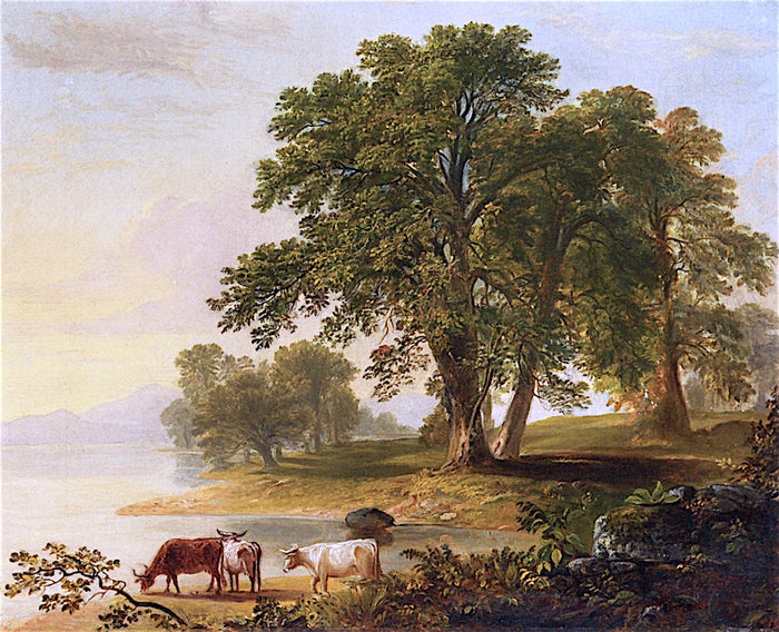 Pastoral Scene a Lake's Edge, vintage artwork by Asher Brown Durand, A3 (16x12