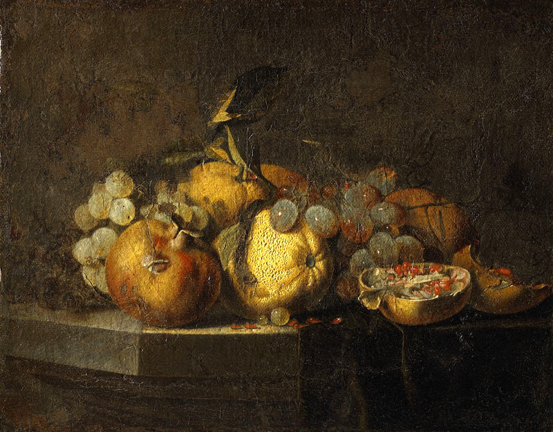 Still Life of Pomegranates, vintage artwork by Willem van Aelst, 12x8" (A4) Poster