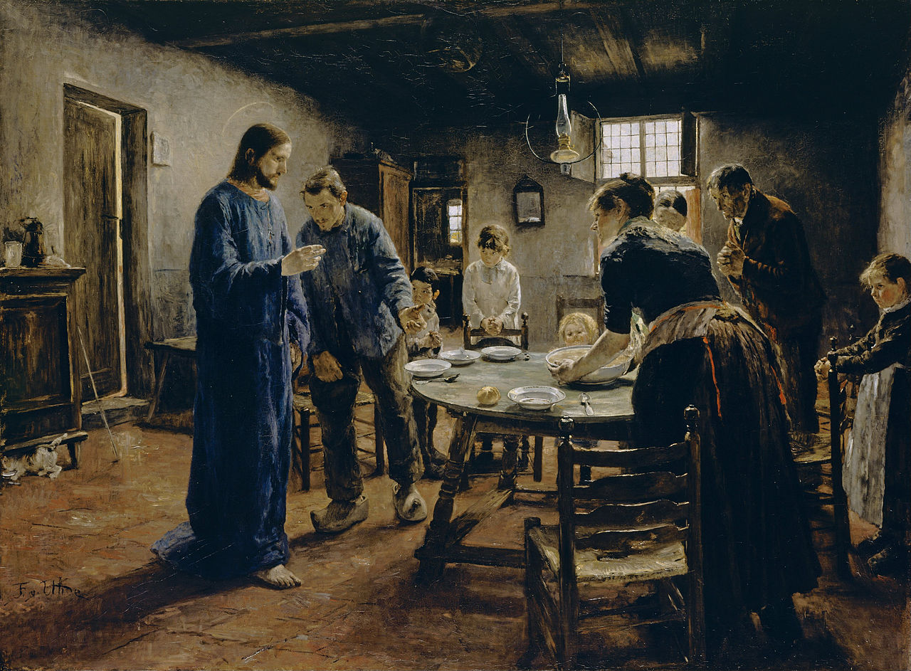 The Mealtime Prayer, vintage artwork by Fritz von Uhde, 12x8" (A4) Poster