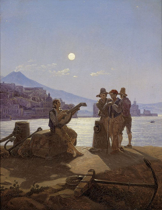 Italian Fishermen in the Port of Naples, vintage artwork by Carl Gustav Carus, A3 (16x12") Poster Print