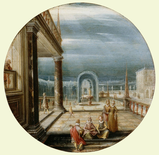 Figures on a Terrace, vintage artwork by Hendrick van Steenwijck the Younger, 12x8" (A4) Poster