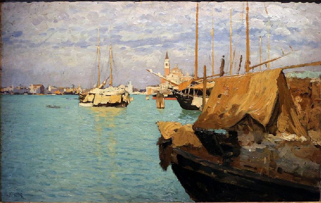 Laguna a San Giorgio, vintage artwork by Guglielmo Ciardi, 12x8" (A4) Poster
