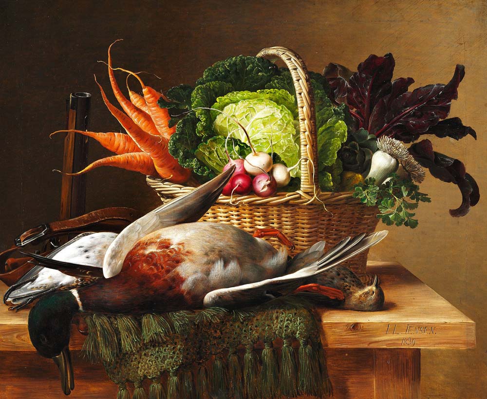 A hunting still life, vintage artwork by Johan Laurentz (J.L.) Jensen, A3 (16x12") Poster Print