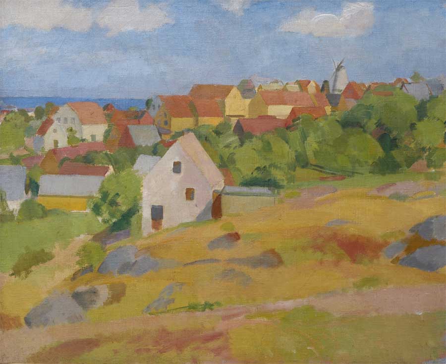 View over Gudhjem, Bornholm, Denmark, vintage artwork by Karl Isakson, 12x8" (A4) Poster