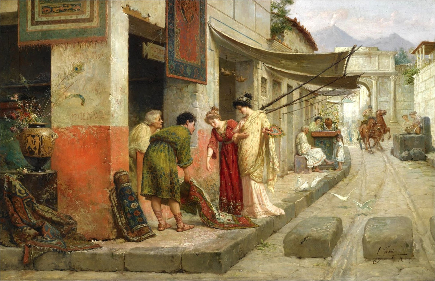 Carpet merchant in Pompeii by Edouardo Ettore Forti,16x12(A3) Poster