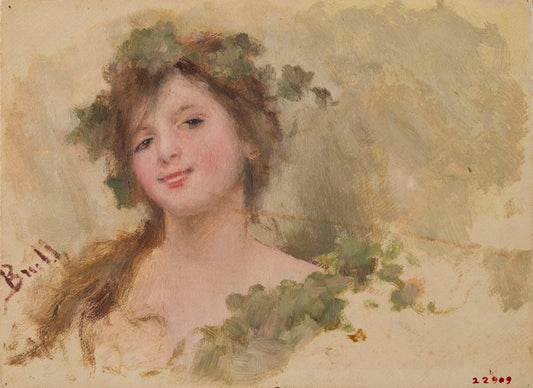 Smiling girl bust, vintage artwork by Joan Brull, 12x8" (A4) Poster