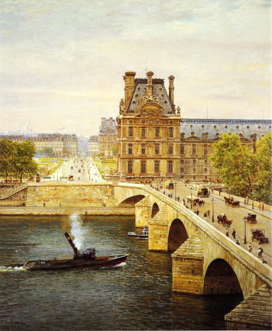The Pont Royale and The Louvre, View of the Seine, vintage artwork by Marie-Francois Firmin-Girard, 12x8" (A4) Poster