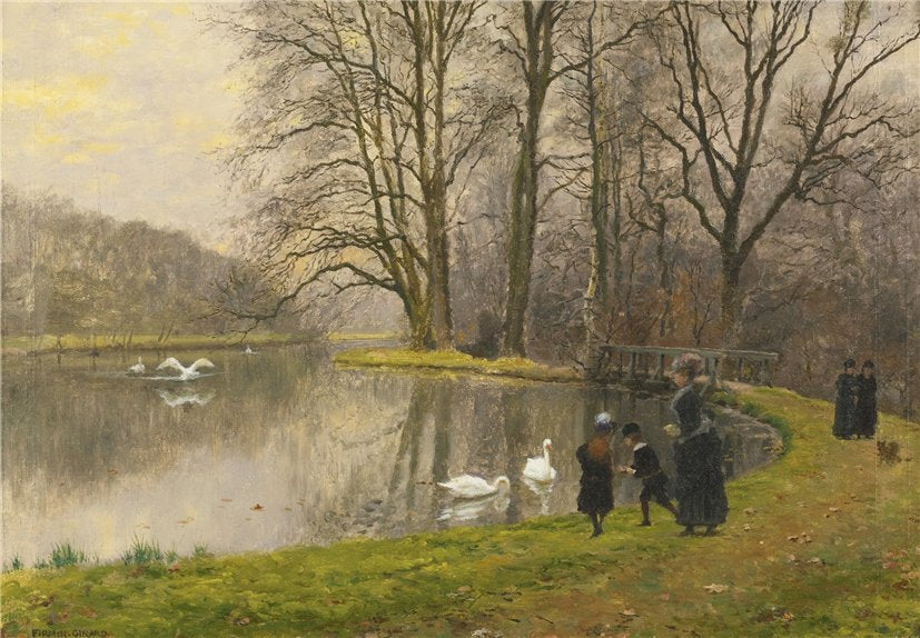 Promenade on the Lake, vintage artwork by Marie-Francois Firmin-Girard, 12x8" (A4) Poster