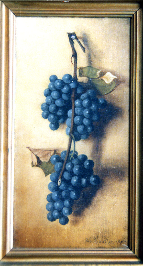 Blue Grapes on a Nail, vintage artwork by Austin Wooster, 12x8" (A4) Poster