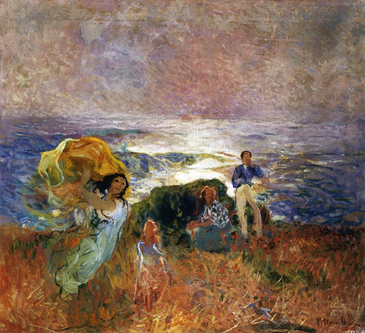 Seascape with Figures, vintage artwork by Plinio Nomellini, 12x8" (A4) Poster