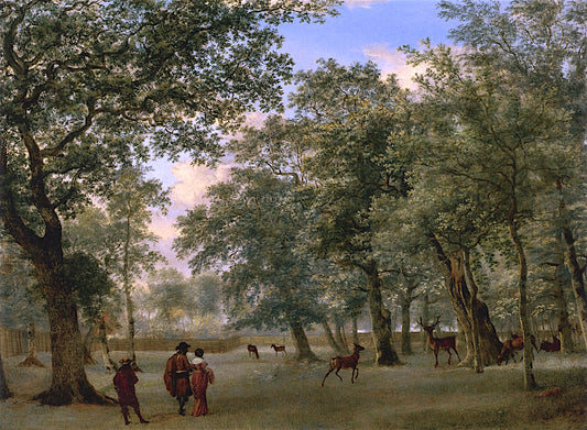 Figures in a Deer Park, vintage artwork by Adriaen van de Velde, 12x8" (A4) Poster
