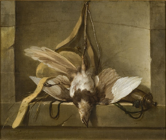 Still Life with a Dead Bird and Hunting Gear, vintage artwork by Guillaume Thomas Taraval, 12x8" (A4) Poster