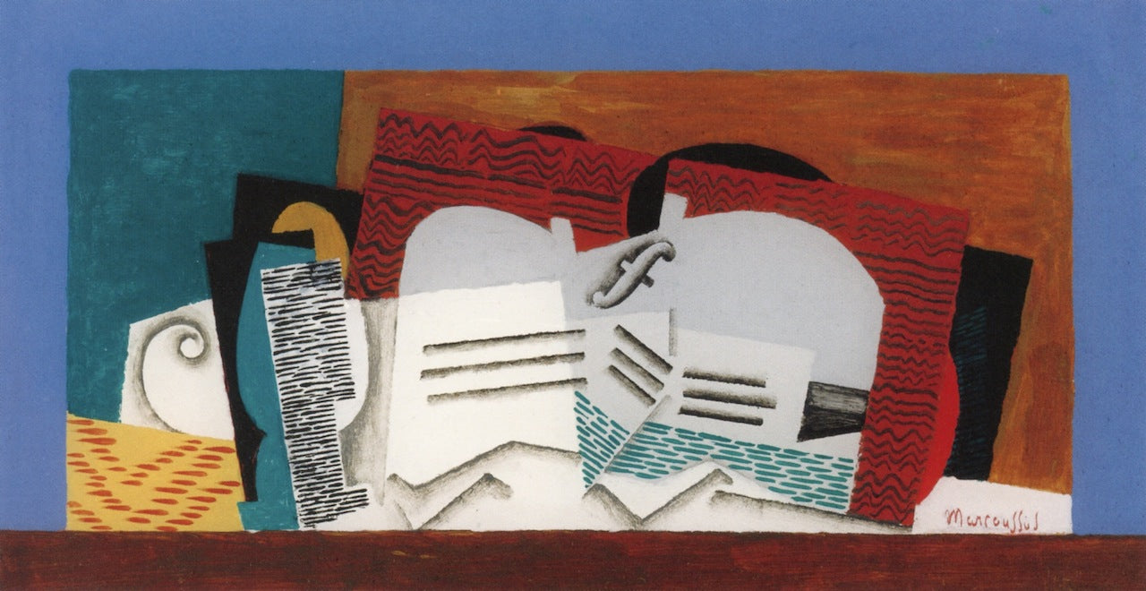 Glass and Violin, vintage artwork by Louis Marcoussis, 12x8" (A4) Poster