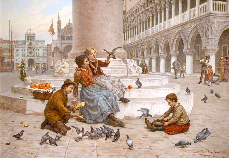 Pigeons of Venice, vintage artwork by Antonio Paoletti, 12x8" (A4) Poster