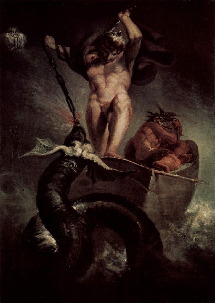 The Battle of Thor with the Serpent of Midgard, vintage artwork by Johann Heinrich Füseli, 12x8" (A4) Poster