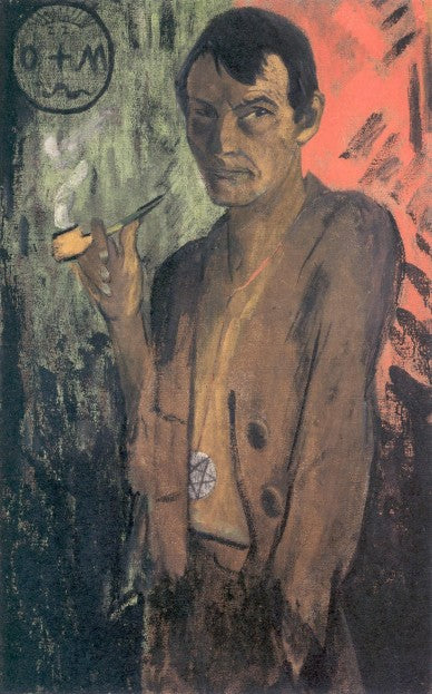 Self Portrait with a Pentagram, vintage artwork by Otto Mueller, 12x8" (A4) Poster