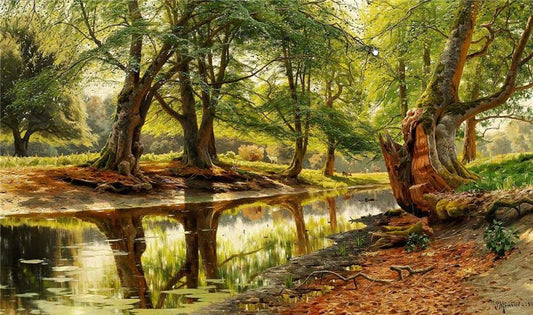A Stream in Dyrehaven, vintage artwork by Peder Mork Mønsted, 12x8" (A4) Poster