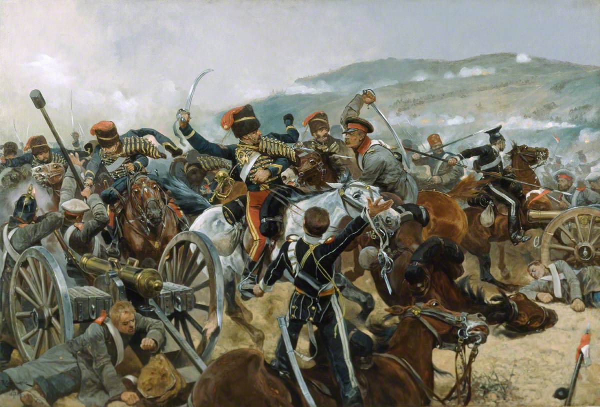 The Relief of the Light Brigade, 25th October 1854, vintage artwork by Richard Caton Woodville the Younger, 12x8" (A4) Poster