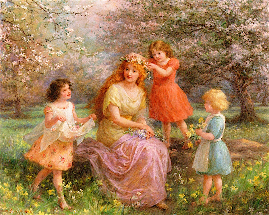 Spring Idyll, vintage artwork by Jennie Brownscombe, 12x8" (A4) Poster