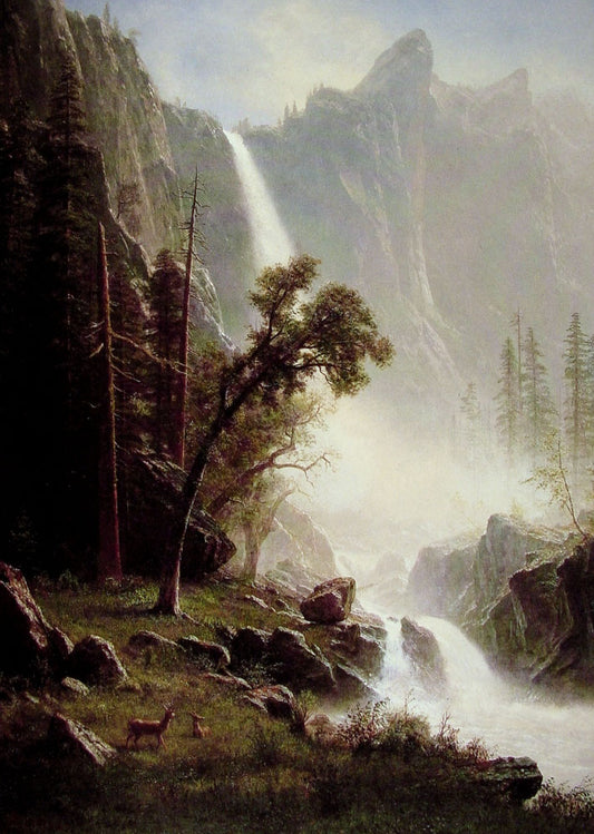 Bridal Veil Falls, Yosemite, vintage artwork by Albert Bierstadt, 12x8" (A4) Poster