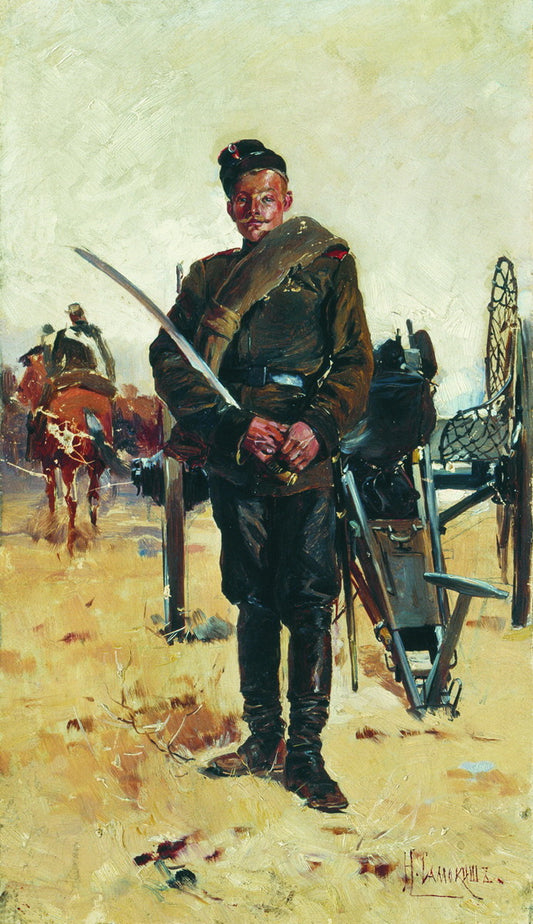 A Russian Soldier, vintage artwork by Nikolai Samokish, 12x8" (A4) Poster