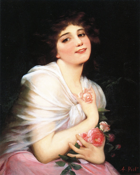A Beautiful Young Girl with Flowers, vintage artwork by Étienne-Adolphe Piot, 12x8" (A4) Poster