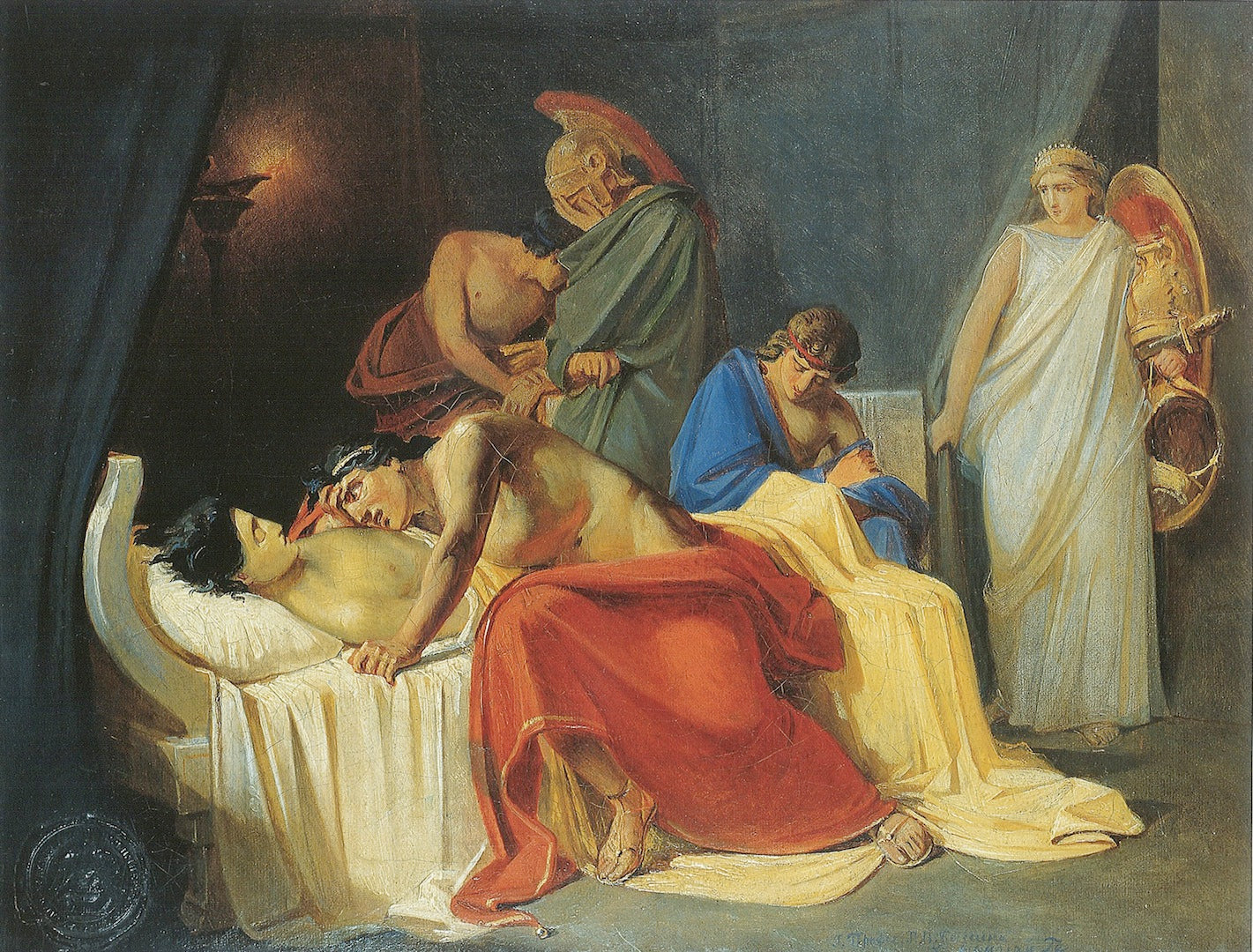Achilles with the Body of Patroclus, vintage artwork by Nikolai Nikolaevich Ge, 12x8" (A4) Poster