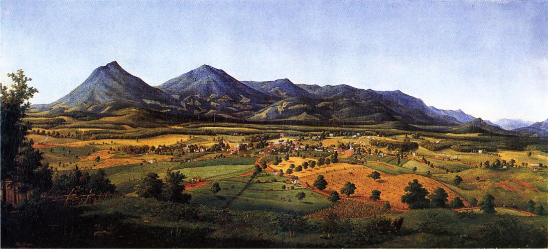 The Peaks of Otter and the Town of Liberty, vintage artwork by Edward Beyer, A3 (16x12") Poster Print