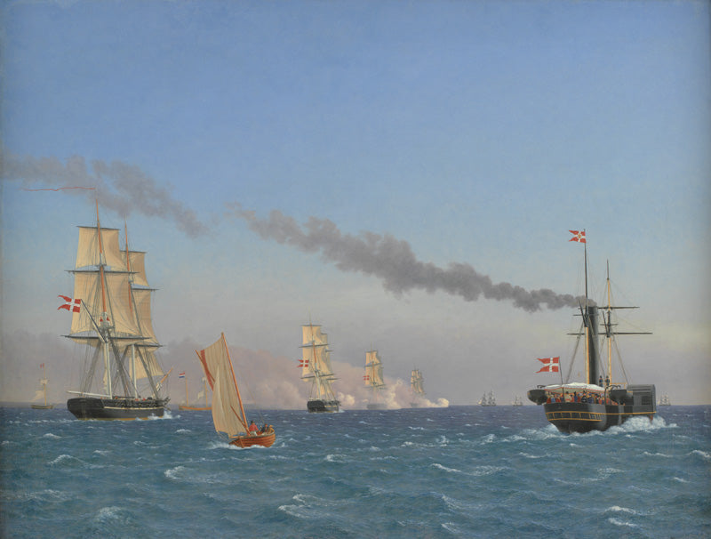 Christian VIII Aboard His Steamship “Ægar” Watching the Manoeuvres of a Squadron in the Roads of Copenhagen, vintage artwork by Christoffer Wilhelm Eckersberg, 12x8" (A4) Poster