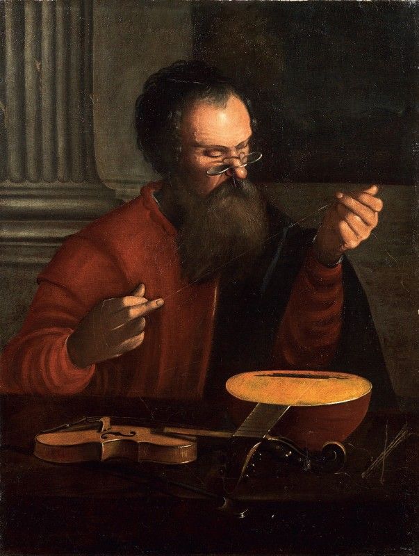 Old Man Stringing A Lute, vintage artwork by Pietro Paolini, 12x8" (A4) Poster
