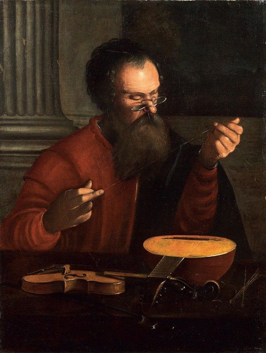 Old Man Stringing A Lute, vintage artwork by Pietro Paolini, 12x8" (A4) Poster