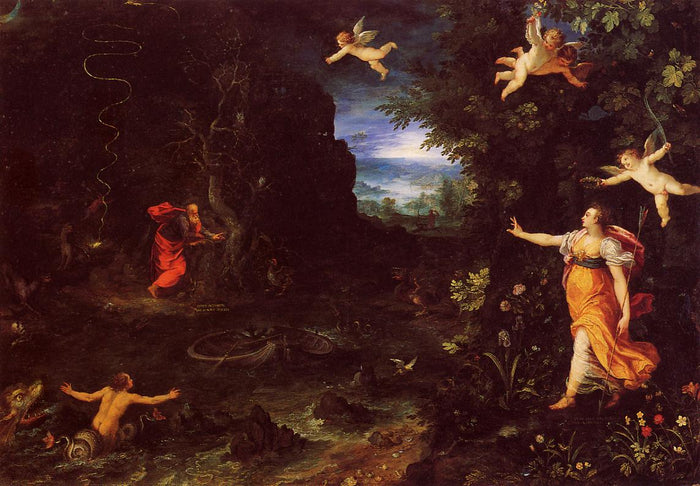 Circe and Ulysses, vintage artwork by Jan Brueghel the Elder, 12x8