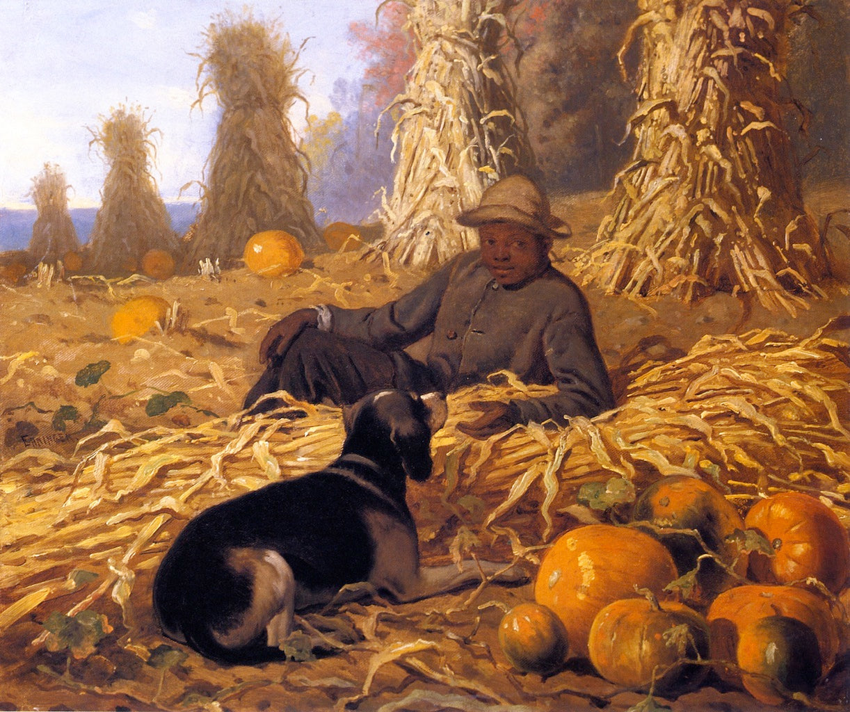 Hound Dog and Pumpkins, vintage artwork by John Ehninger, 12x8" (A4) Poster