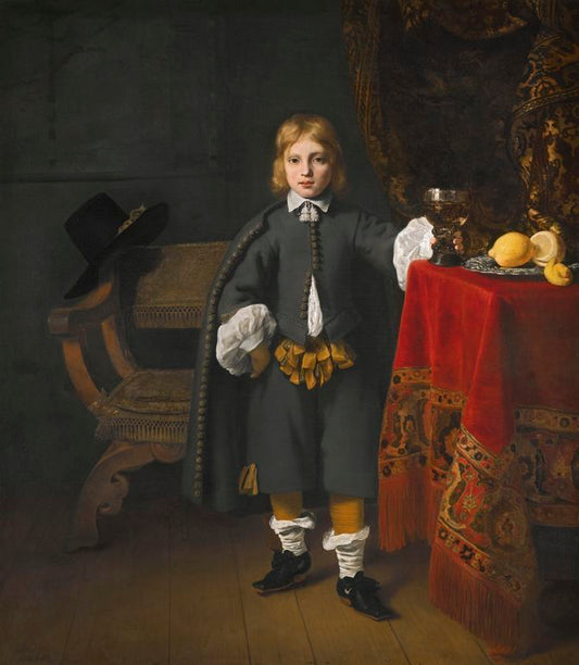 Portrait of a Boy Aged 8, vintage artwork by Ferdinand Bol, 12x8" (A4) Poster