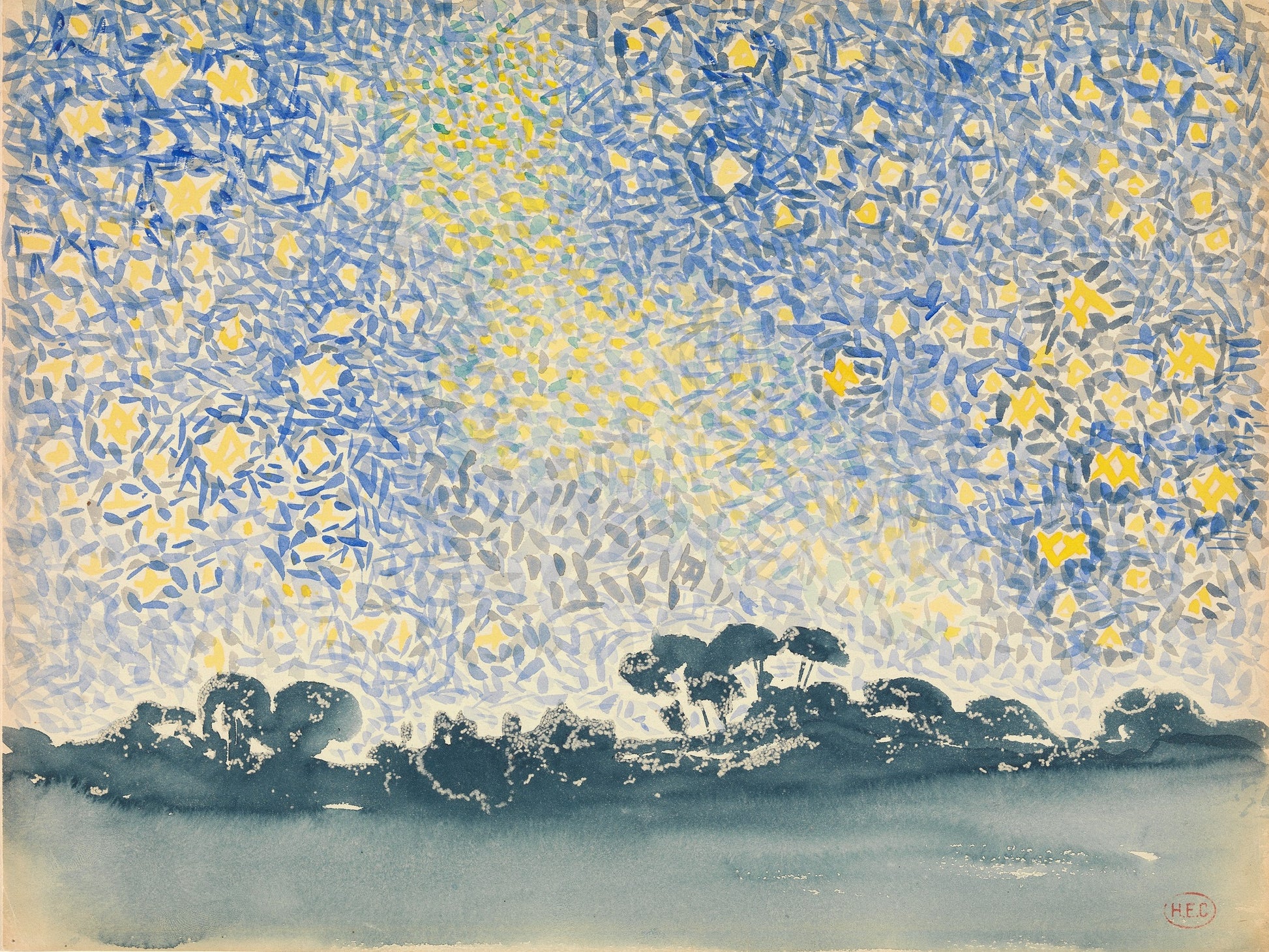 Landscape with Stars, vintage artwork by Henri-Edmond Cross, 12x8" (A4) Poster