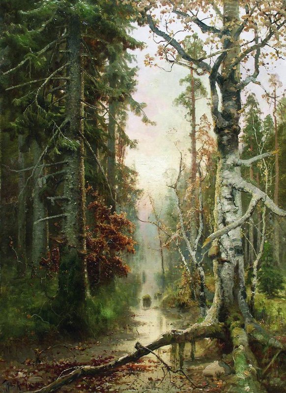 Autumn in the Forest, vintage artwork by Julius Klever, 12x8" (A4) Poster