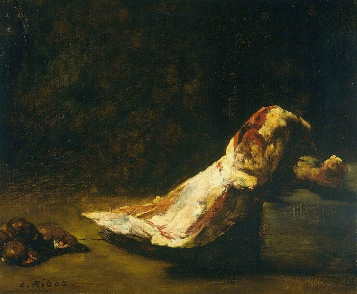 Still Life with Shoulder of Mutton and some Kidneys, vintage artwork by Theodule-Augustin Ribot, 12x8" (A4) Poster