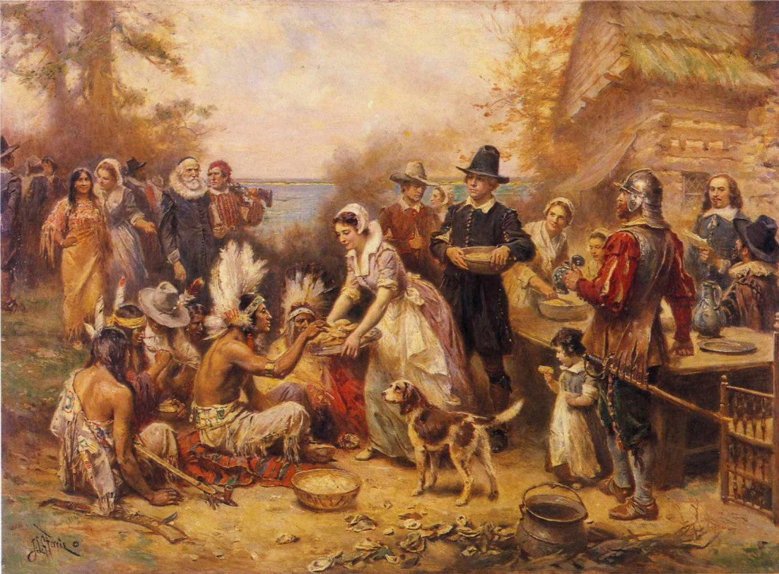 The First Thanksgiving, 1621 by Jean-Leon Gerome Ferris,A3(16x12")Poster