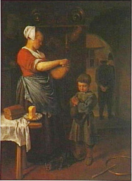 Boy Praying Before Receiving Bread  from a Kitchen Maid, vintage artwork by Jan Havicksz. Steen, 12x8" (A4) Poster