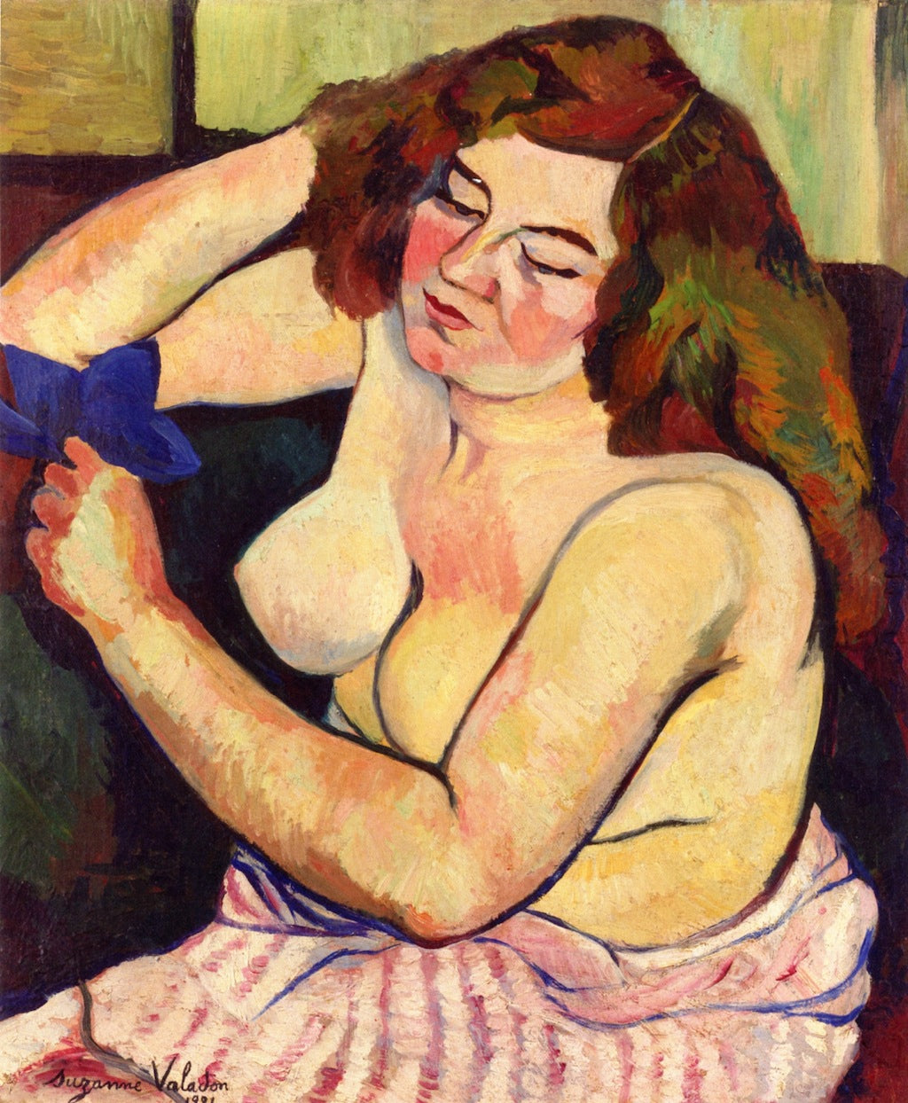 Torso with Blue Ribbon, vintage artwork by Suzanne Valadon, 12x8" (A4) Poster