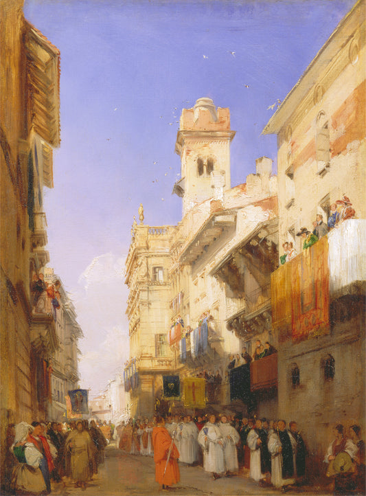 Corso Santa Anastasia, Verona, vintage artwork by Richard Parkes Bonington, A3 (16x12") Poster Print