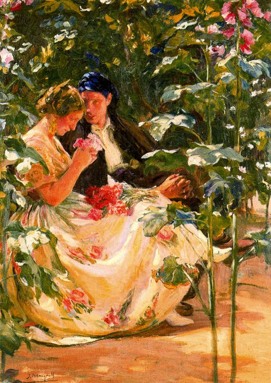 Nido entre flores, vintage artwork by Jose Mongrell Torrent, 12x8" (A4) Poster
