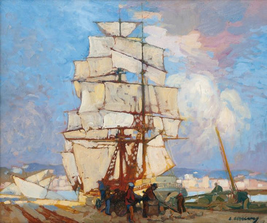 In the Harbor of Algiers, vintage artwork by Leon Cauvy, 12x8" (A4) Poster