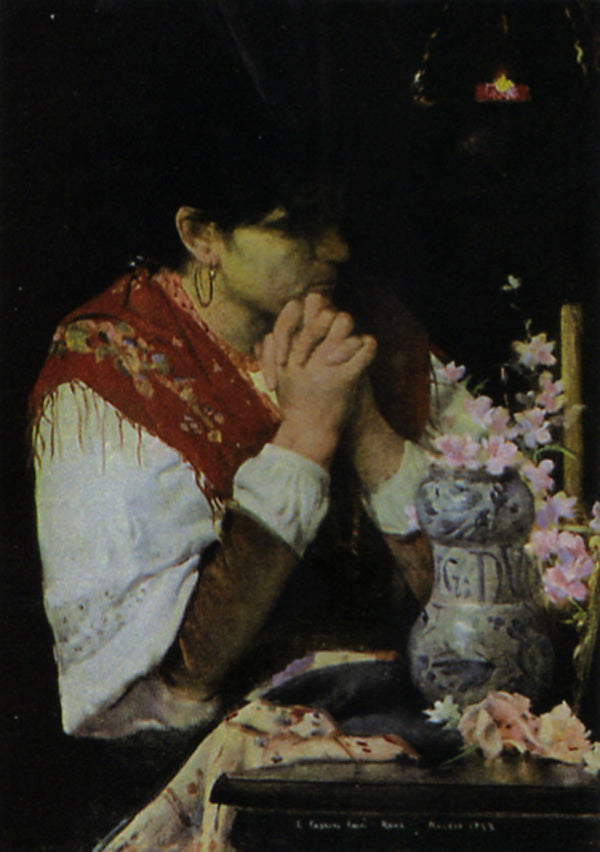 Mujer Rezando, vintage artwork by Fernando Cabrera Canto, 12x8" (A4) Poster