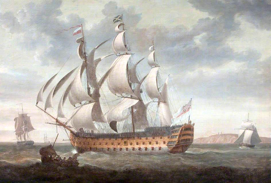 Man-of-war off the Coast, vintage artwork by Attributed to Charles Brooking, 12x8" (A4) Poster