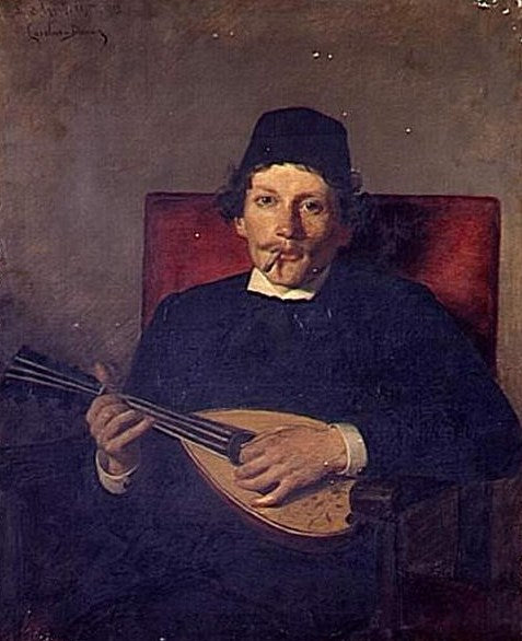 Poet with Mandolin, vintage artwork by Charles Auguste Émile Durand, 12x8" (A4) Poster
