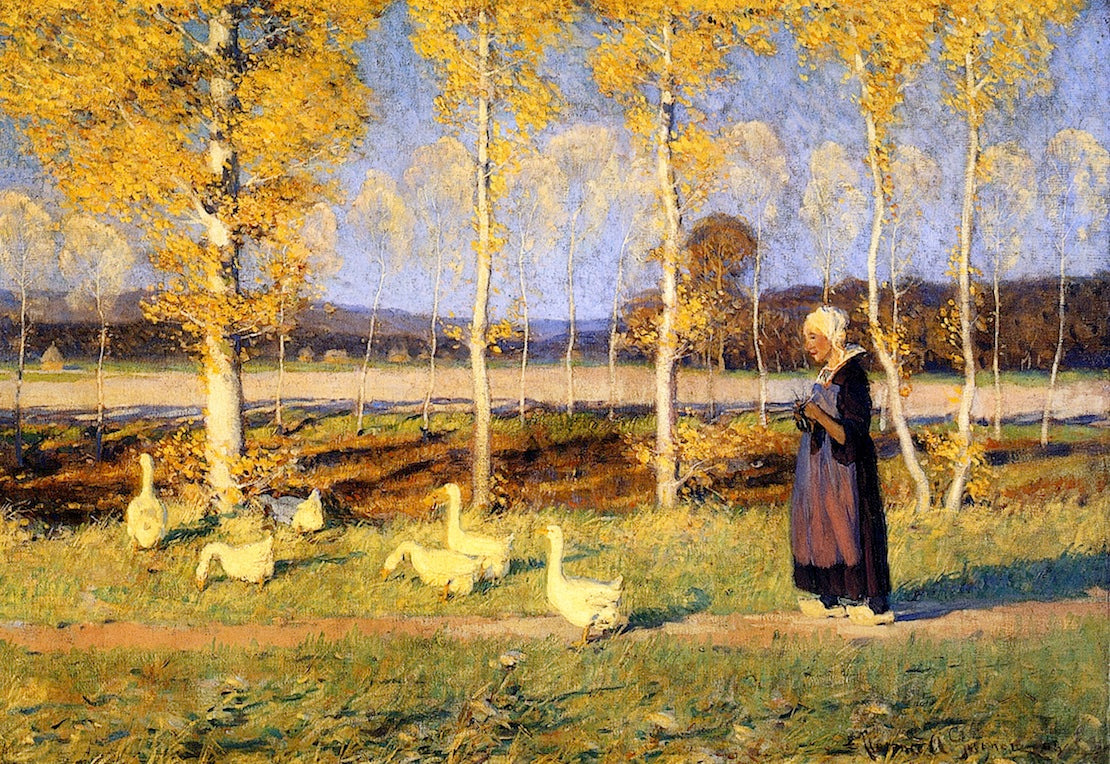 Brittany Goose Girl, vintage artwork by Clarence Gagnon, 12x8" (A4) Poster