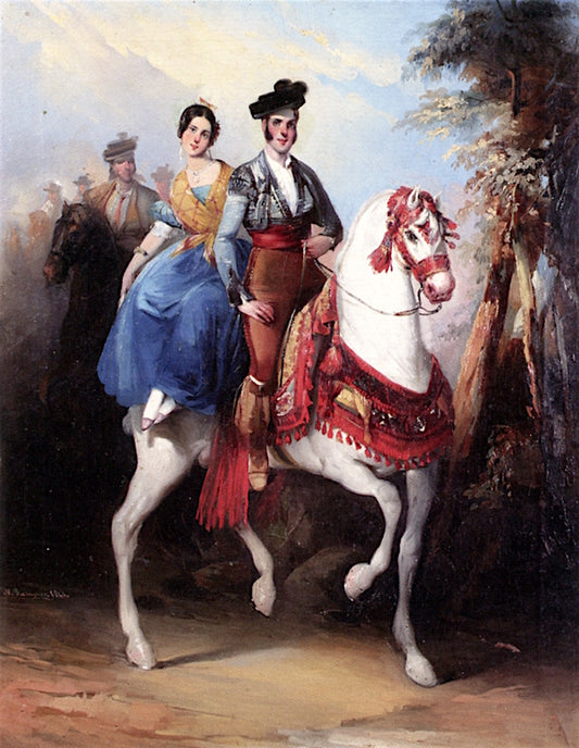 A Horse Ride, vintage artwork by Manuel Rodriguez de Guzman, A3 (16x12") Poster Print