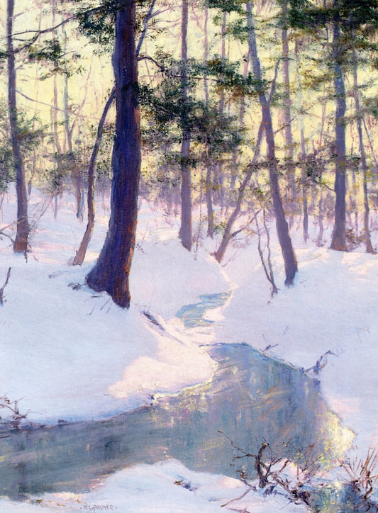 Stream in Winter, Sunset, vintage artwork by Walter Launt Palmer, 12x8" (A4) Poster